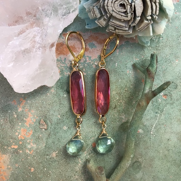 Gold plated Sundance charm earrings rubellite quartz - Picture 11 of 14